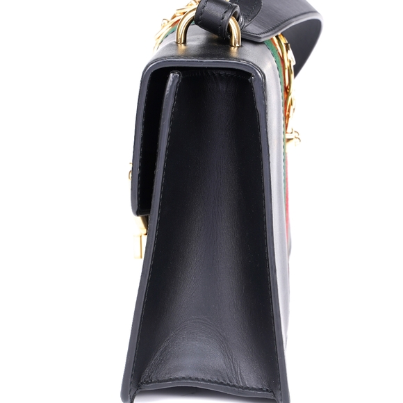 Gucci Black Leather Mini Web Chain Sylvie Top Handle Bag - Picture 14 of 16